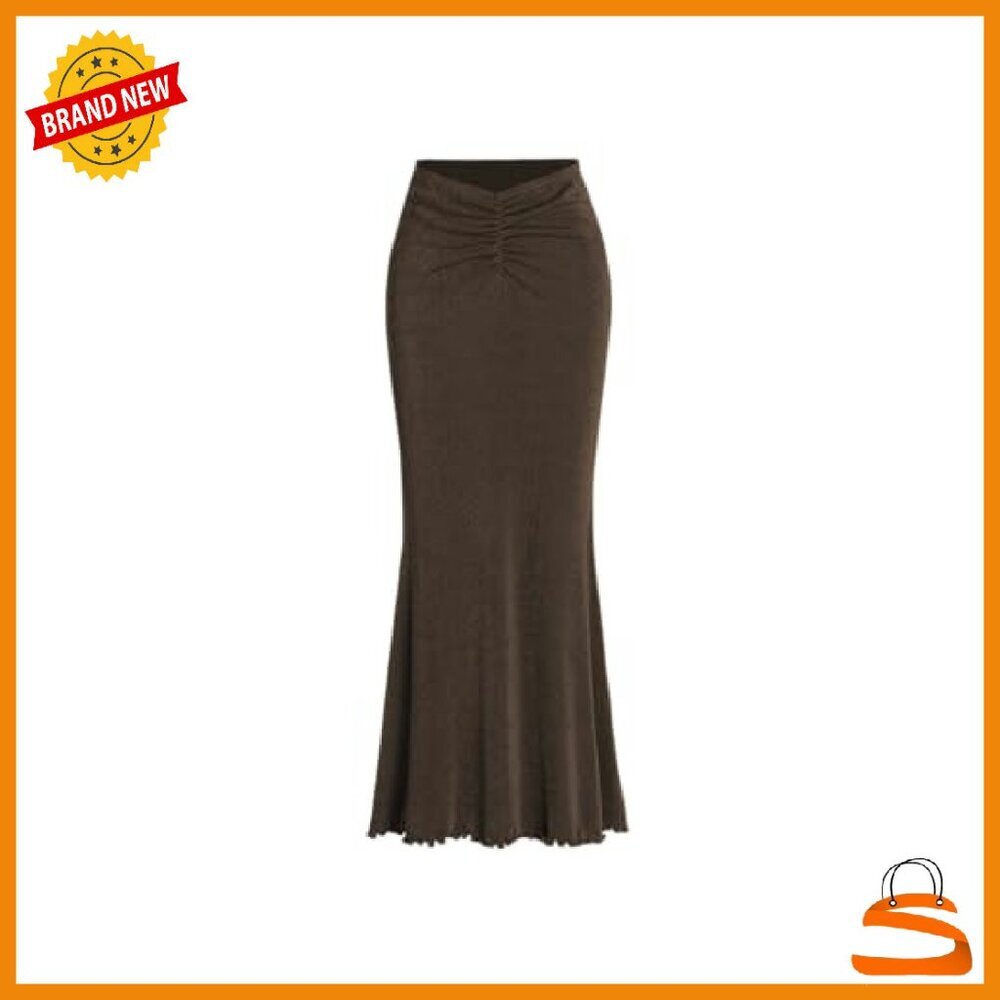 High Waist Mermaid Maxi Skirt Bodycon Stretchy Long Lettuce Hem - Picture 2 of 7
